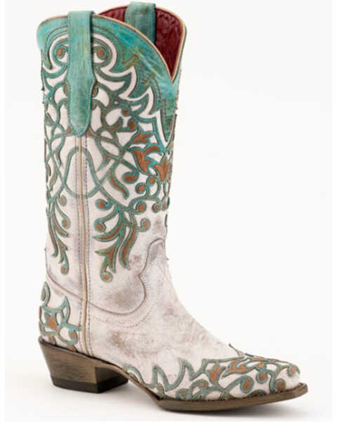 Image #1 - Ferrini Women's Ivy Vintage Embroidered Western Boots - Snip Toe, White, hi-res