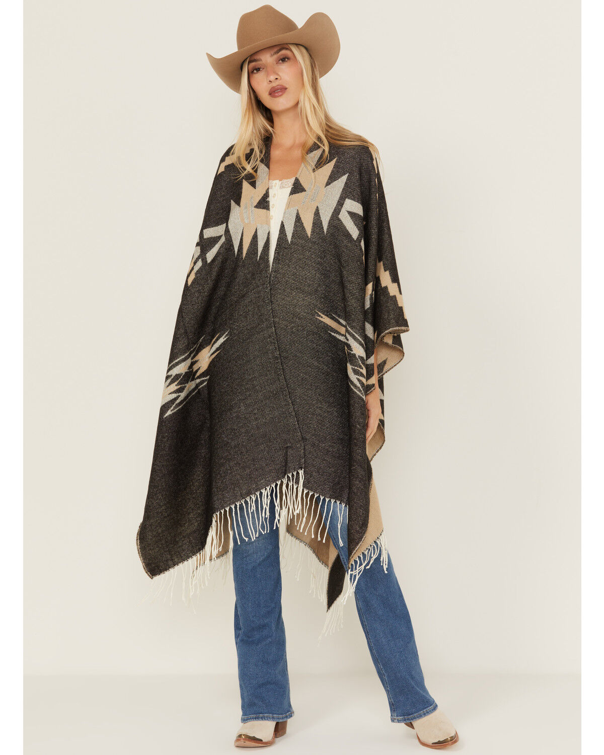Image #2 - Idyllwind Women's Waterford Southwestern Print Fringe Shawl, Black, hi-res