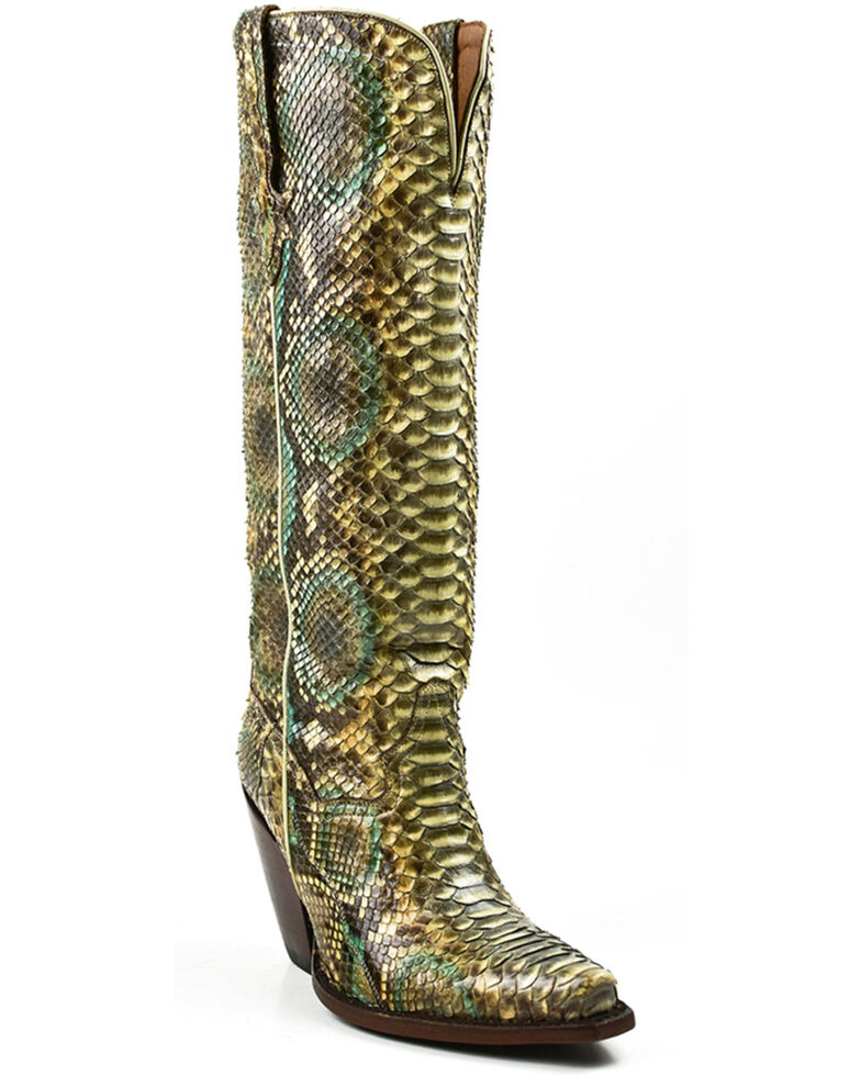 Dan Post Women's Lyla Python Exotic Western Boot - Snip Toe, Cream/blue, hi-res