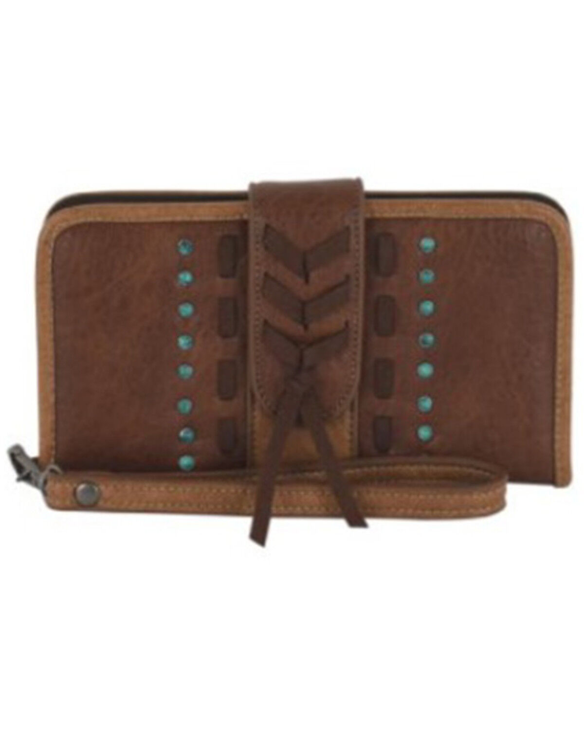 Image #1 - Justin Women's Chevron Stitch and Concho Slim Wallet, Brown, hi-res