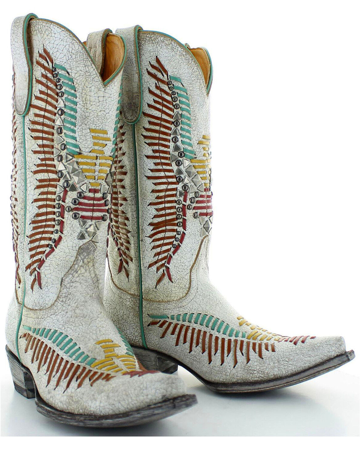 Image #2 - Old Gringo Women's Harper Hand Woven Western Boots - Snip Toe, White, hi-res
