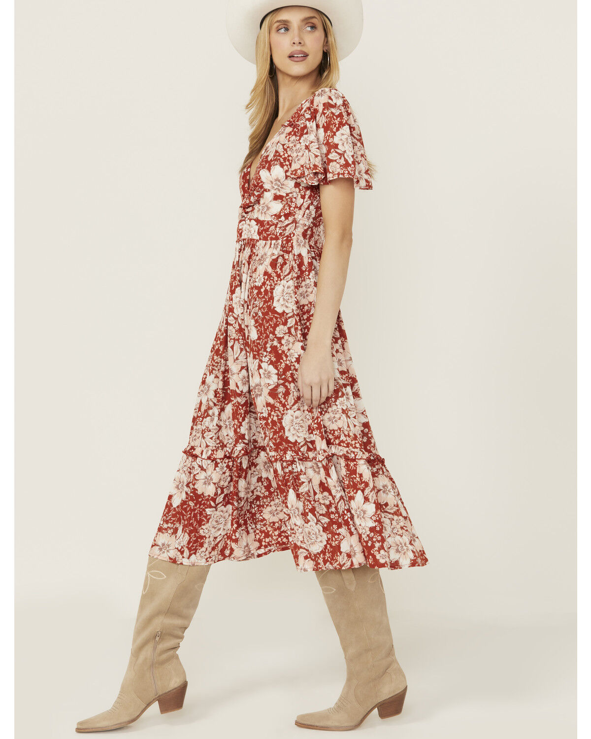 Image #2 - Wild Moss Women's Floral Print Short Sleeve Midi Dress, , hi-res