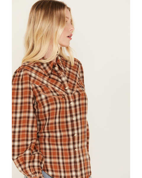 Image #2 - Shyanne Women's Plaid Print Long Sleeve Button-Down Flannel Shirt, Caramel, hi-res