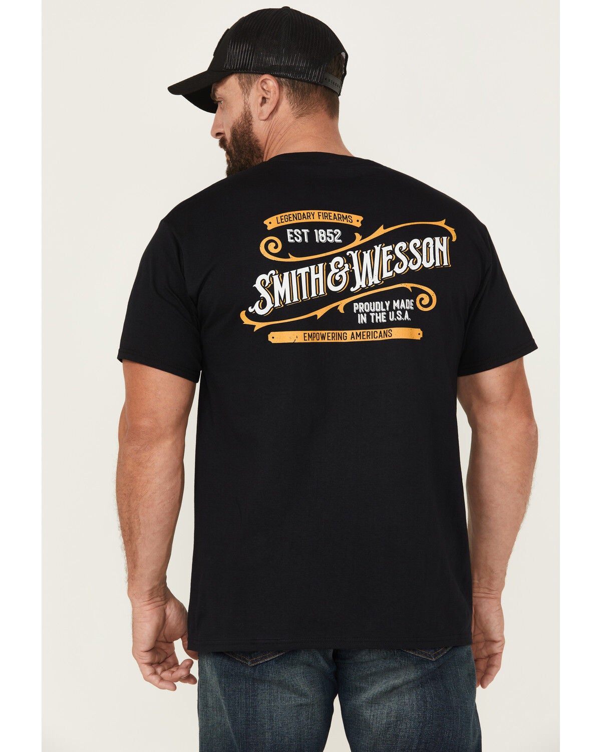 Smith & Wesson Men's Vintage Western Sign Logo Short Sleeve Graphic T-Shirt, Black, hi-res