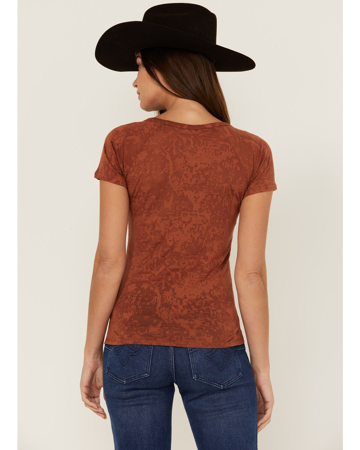 Image #3 - RANK 45® Women's Southwestern Burnout Henley Tee, , hi-res
