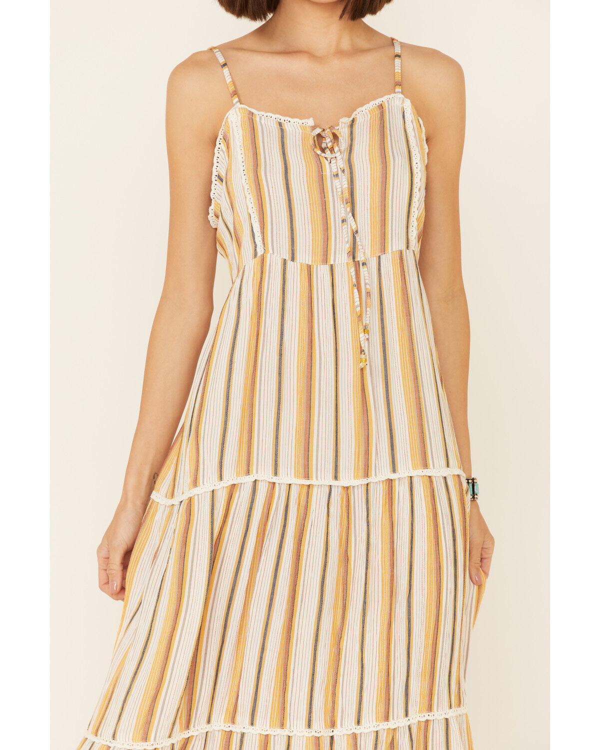 Image #3 - Angie Women's Stripe Tiered Maxi Dress, Mustard, hi-res