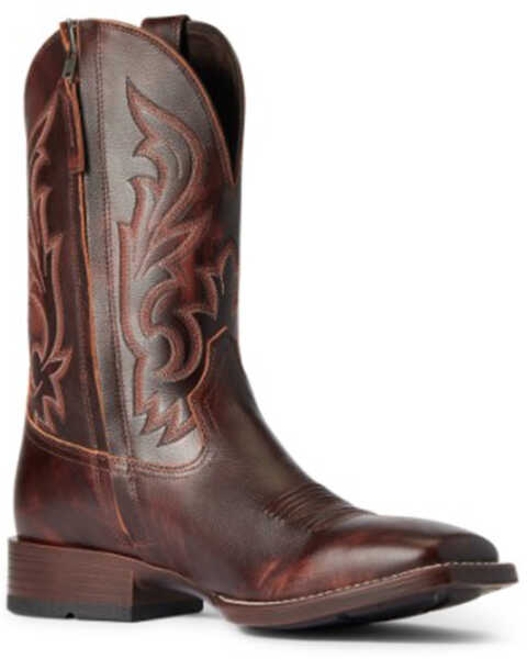 Ariat Men's Hand-Stained Slim Zip Ultra Western Performance Boot - Broad Square Toe, Brown, hi-res