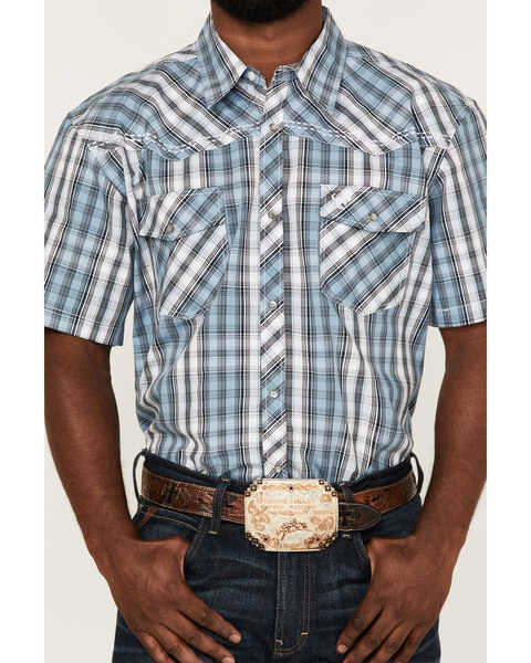 Image #3 - Cowboy Hardware Men's Arroyo Large Plaid Print Short Sleeve Snap Western Shirt , Steel, hi-res