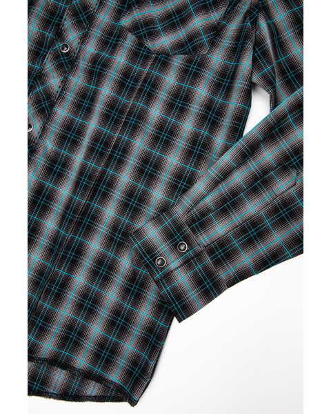 Wrangler Boys' Plaid Print Long Sleeve Snap Western Shirt , Grey, hi-res