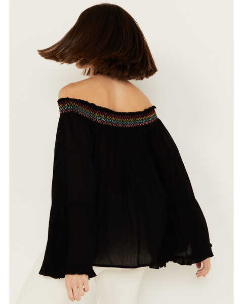 Image #4 - Panhandle Women's Embroidered Off the Shoulder Long Sleeve Top, Black, hi-res