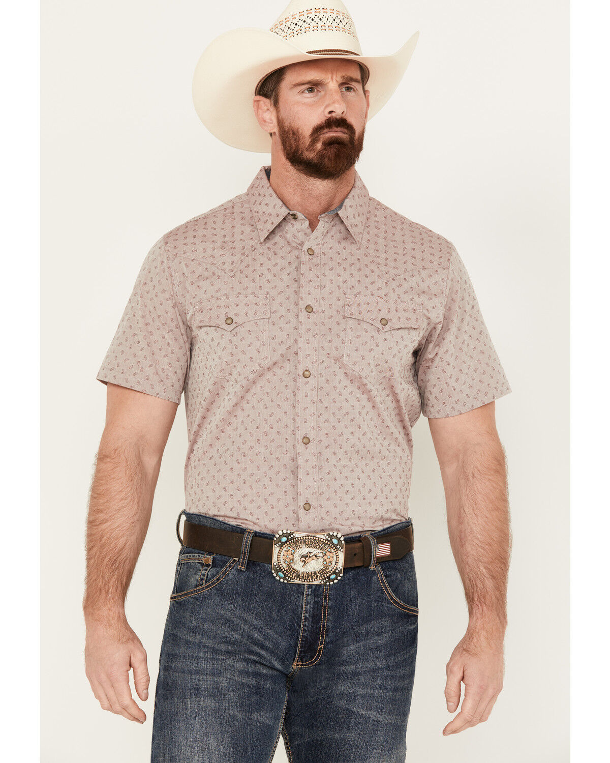 Image #1 - Cody James Men's Micro Paisley Print Short Sleeve Snap Western Shirt, , hi-res