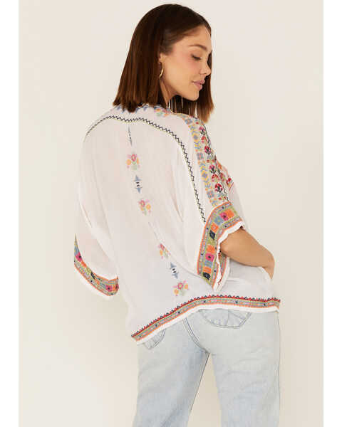 Image #4 - Johnny Was Women's Xylia Embroidered Wildlife & Floral Short Sleeve Blouse, White, hi-res