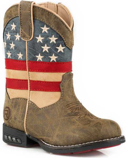 Roper Toddler Boys' Brown Patriot Western Boots - Round Toe, Brown, hi-res
