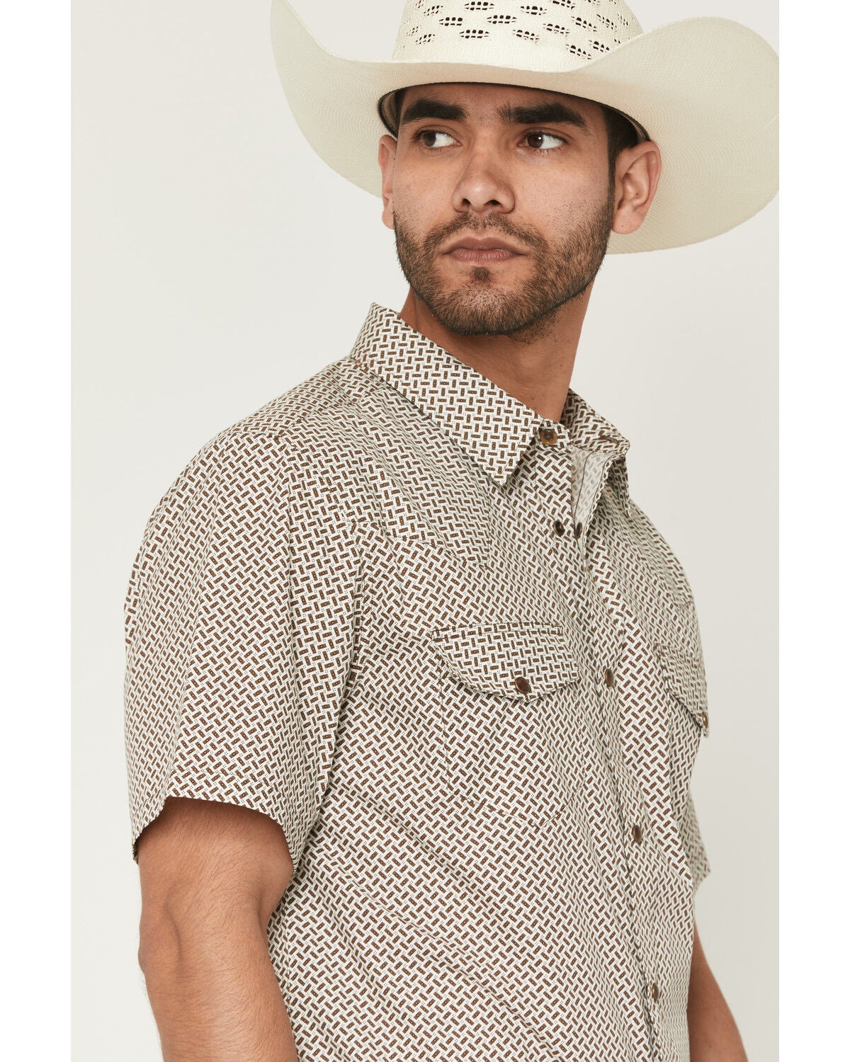 Image #2 - Gibson Trading Co Men's Sedona Tile Geo Print Short Sleeve Snap Western Shirt, Brown, hi-res