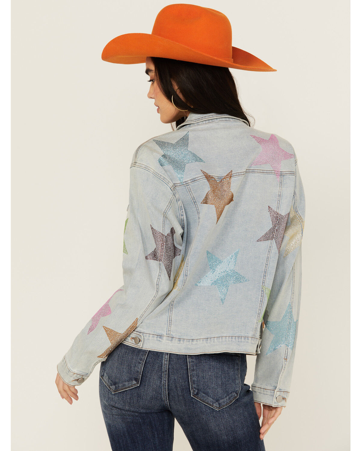 Image #4 - Blue B Women's Light Wash Rhinestone Embellished Denim Jacket, , hi-res