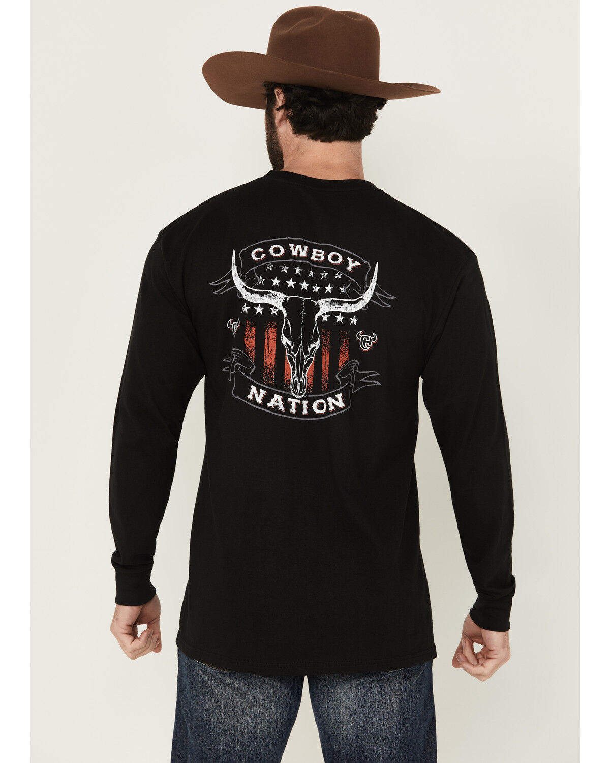 Image #4 - Cowboy Hardware Men's Cowboy Nation Steerhead Long Sleeve Graphic T-Shirt, Black, hi-res