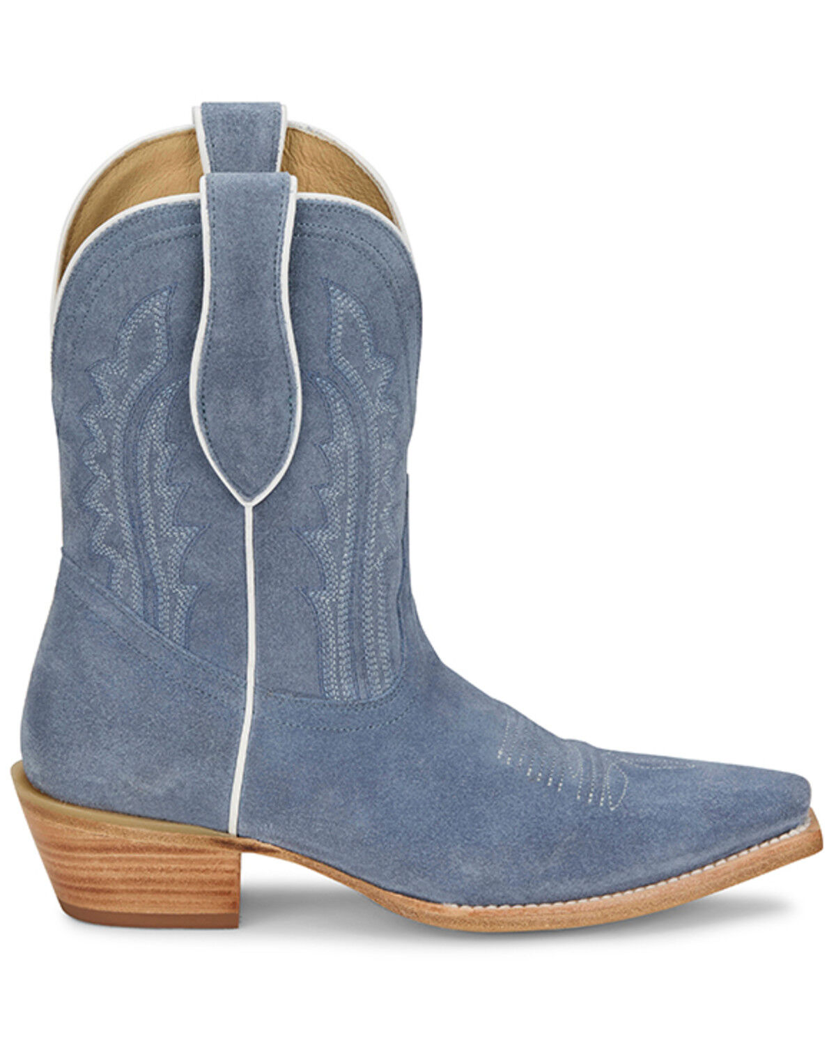 Image #2 - Tony Lama Women's Lea Suede Western Booties - Snip Toe, Light Blue, hi-res