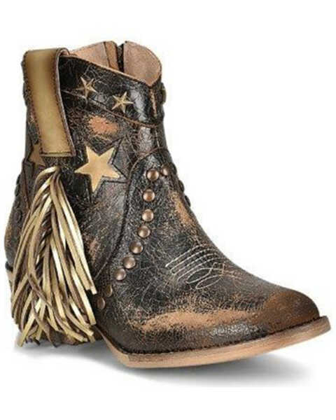 Image #1 - Circle G by Corral Women's Fringe And Stars Western Booties - Pointed Toe, Beige/khaki, hi-res