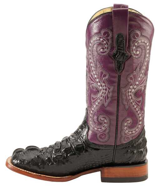 Ferrini Hornback Caiman Print Cowgirl Boots - Wide Square Toe, Black, hi-res