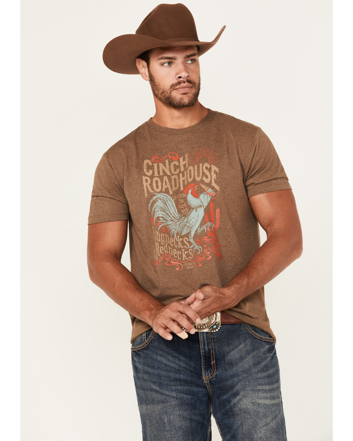 Image #1 - Cinch Men's Roadhouse Rooster Short Sleeve Graphic T-Shirt, Brown, hi-res