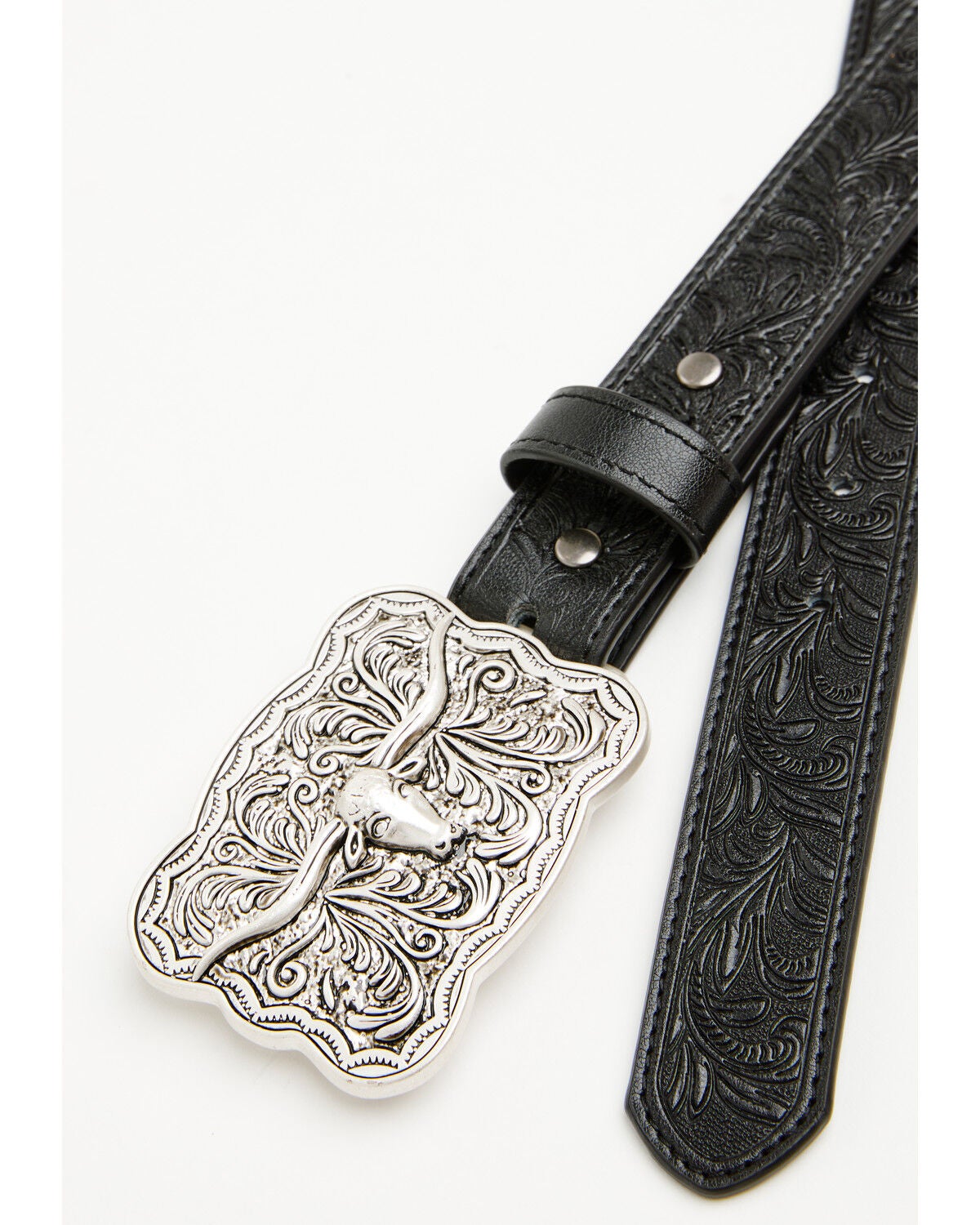 Image #2 - Cody James Boys' Huck Tooled Buckle Belt, Black, hi-res