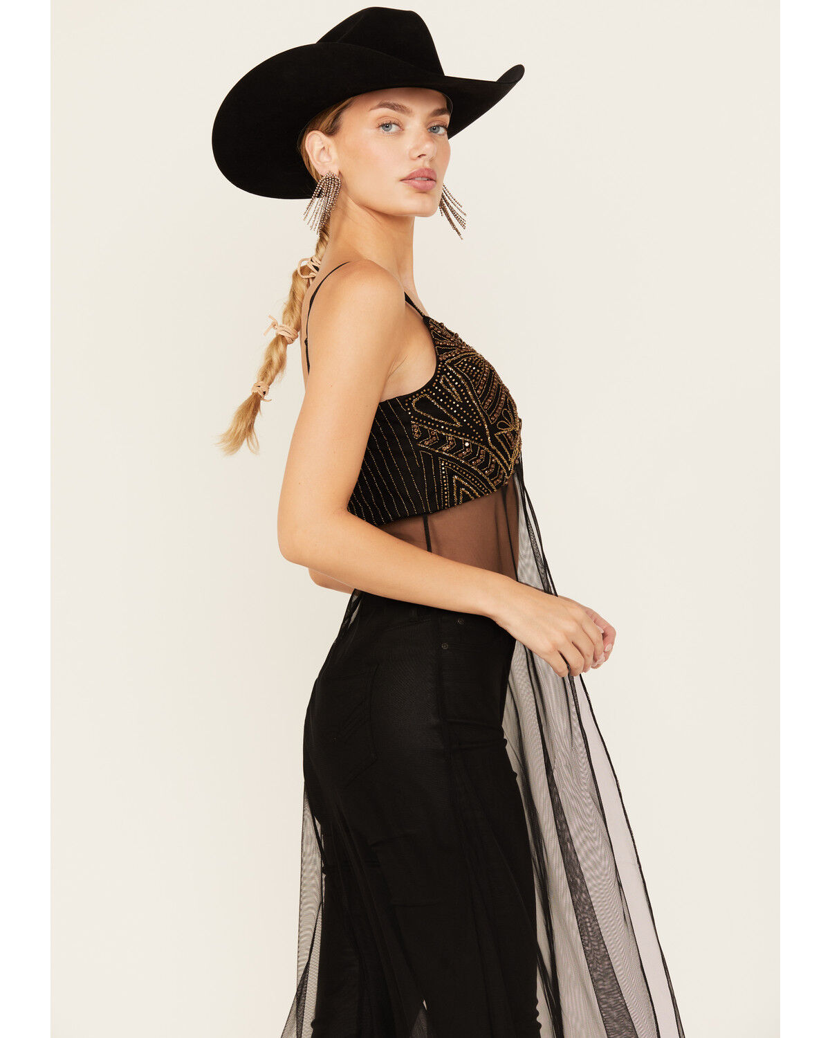 Image #2 - Wonderwest Women's Mountain Trail Embellished Mesh Maxi Cami, Black, hi-res