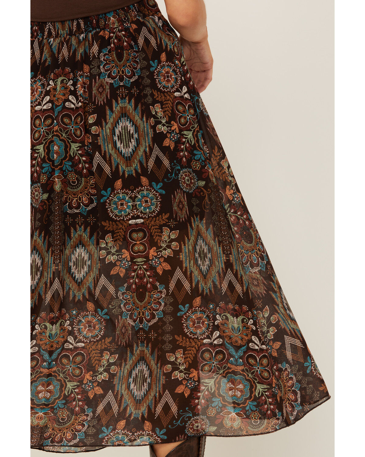 Image #4 - Shyanne Women's Printed Ruffle Midi Skirt, Dark Brown, hi-res