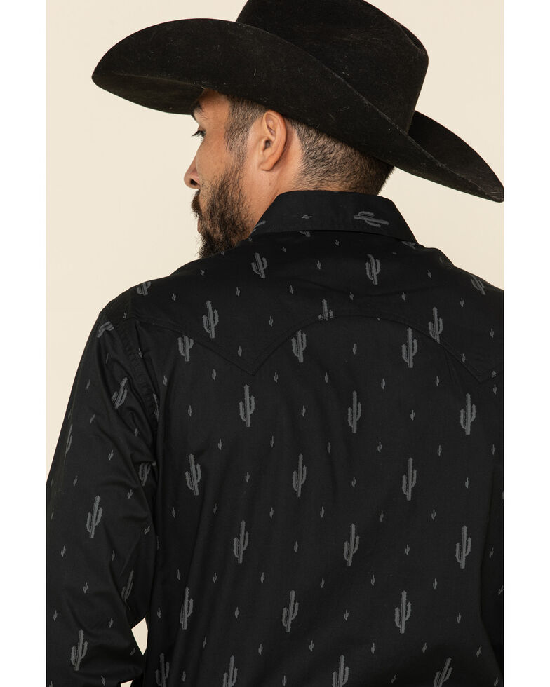 Rock & Roll Denim Men's Black Cactus Geo Print Long Sleeve Western Shirt , Black, hi-res