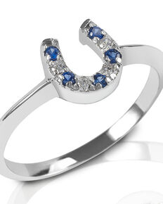 Kelly Herd Women's Blue & Clear Horseshoe Ring, Silver, hi-res