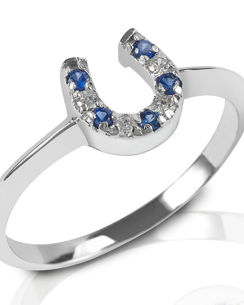 Kelly Herd Women's Blue & Clear Horseshoe Ring, Silver, hi-res