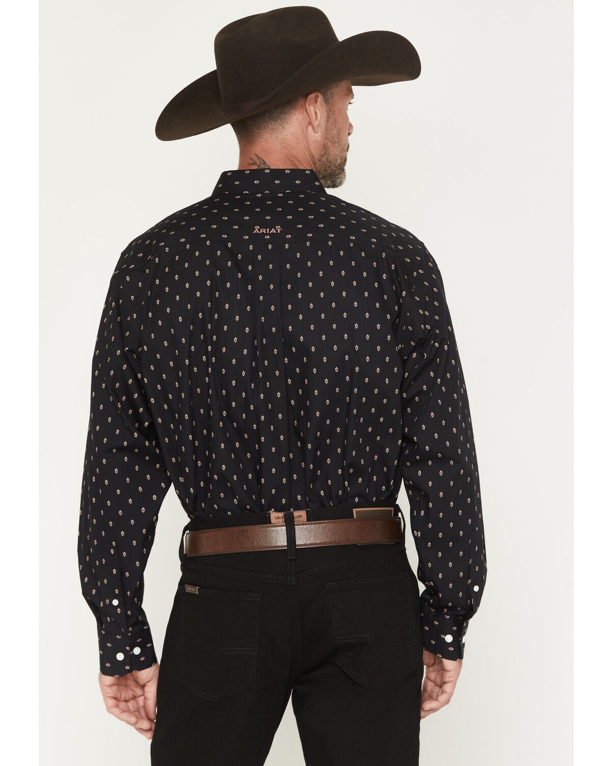 Image #4 - Ariat Men's Wrinkle Free Asher Geo Print Long Sleeve Button-Down Western Shirt, Black, hi-res