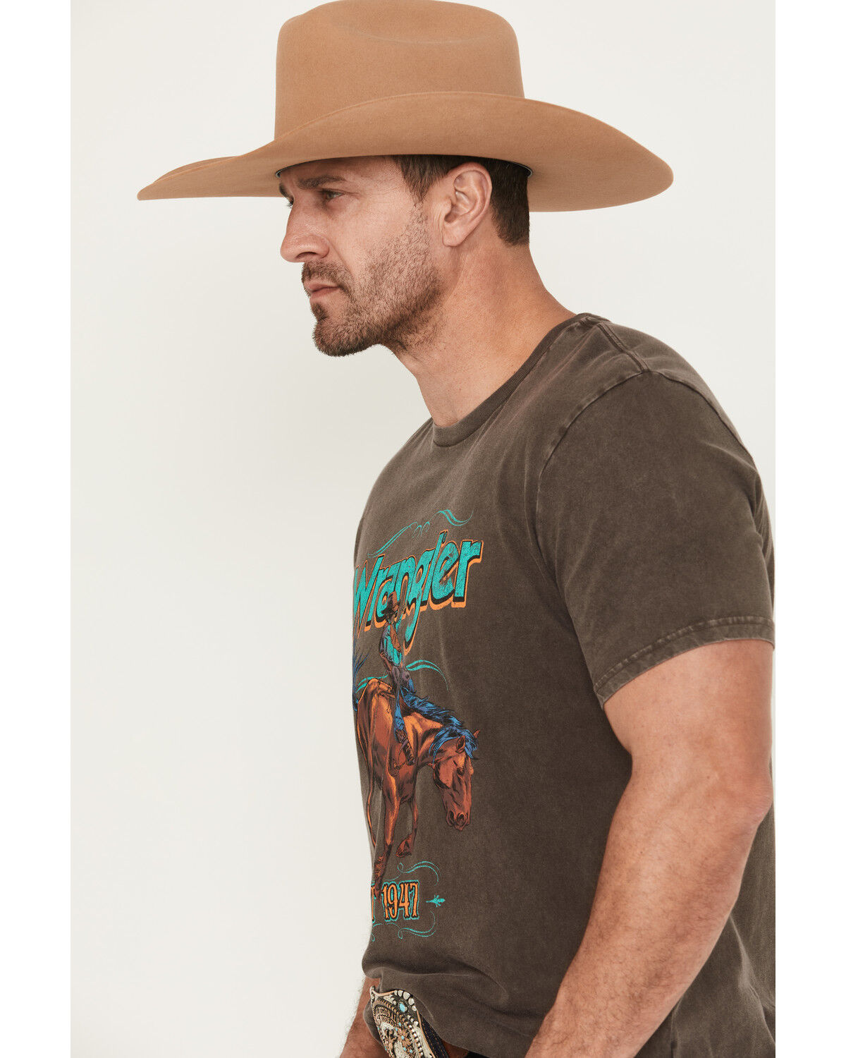 Image #2 - Wrangler Men's Bucking Bronco Logo Short Sleeve Graphic T-Shirt, Brown, hi-res