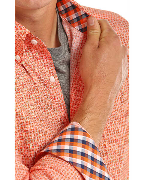 Tuf Cooper Men's Orange Competition Fit Geo Print Long Sleeve Western Shirt , Orange, hi-res