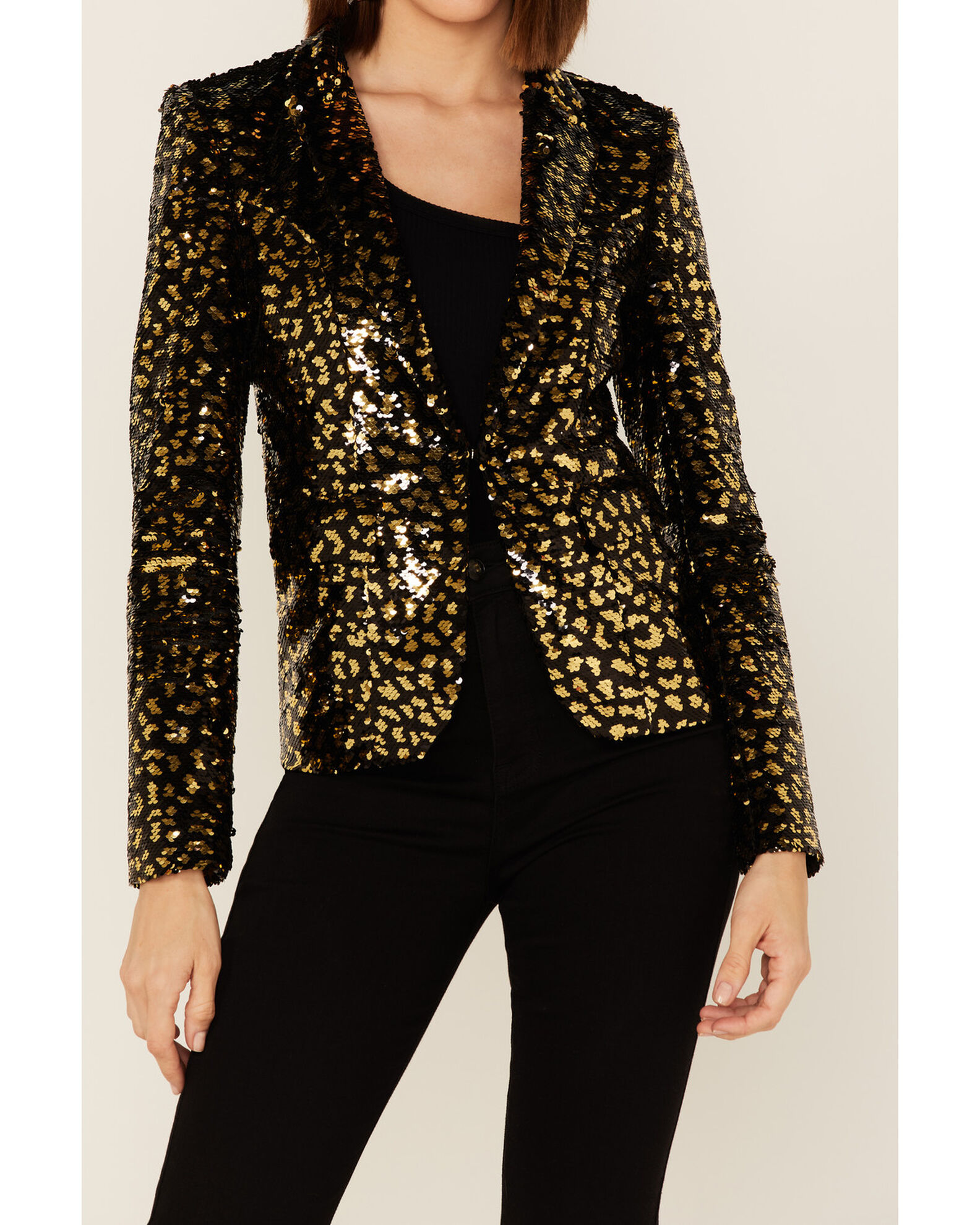 Image #3 - Any Old Iron Women's Sequin Scale Blazer Jacket, Gold, hi-res