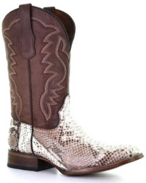 Circle G Men's Exotic Python Skin Western Boots - Square Toe, Brown, hi-res