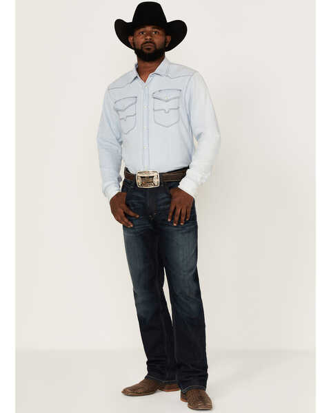 Image #2 - Kimes Ranch Men's Grimes Light Wash Denim Long Sleeve Snap Western Shirt , Light Blue, hi-res