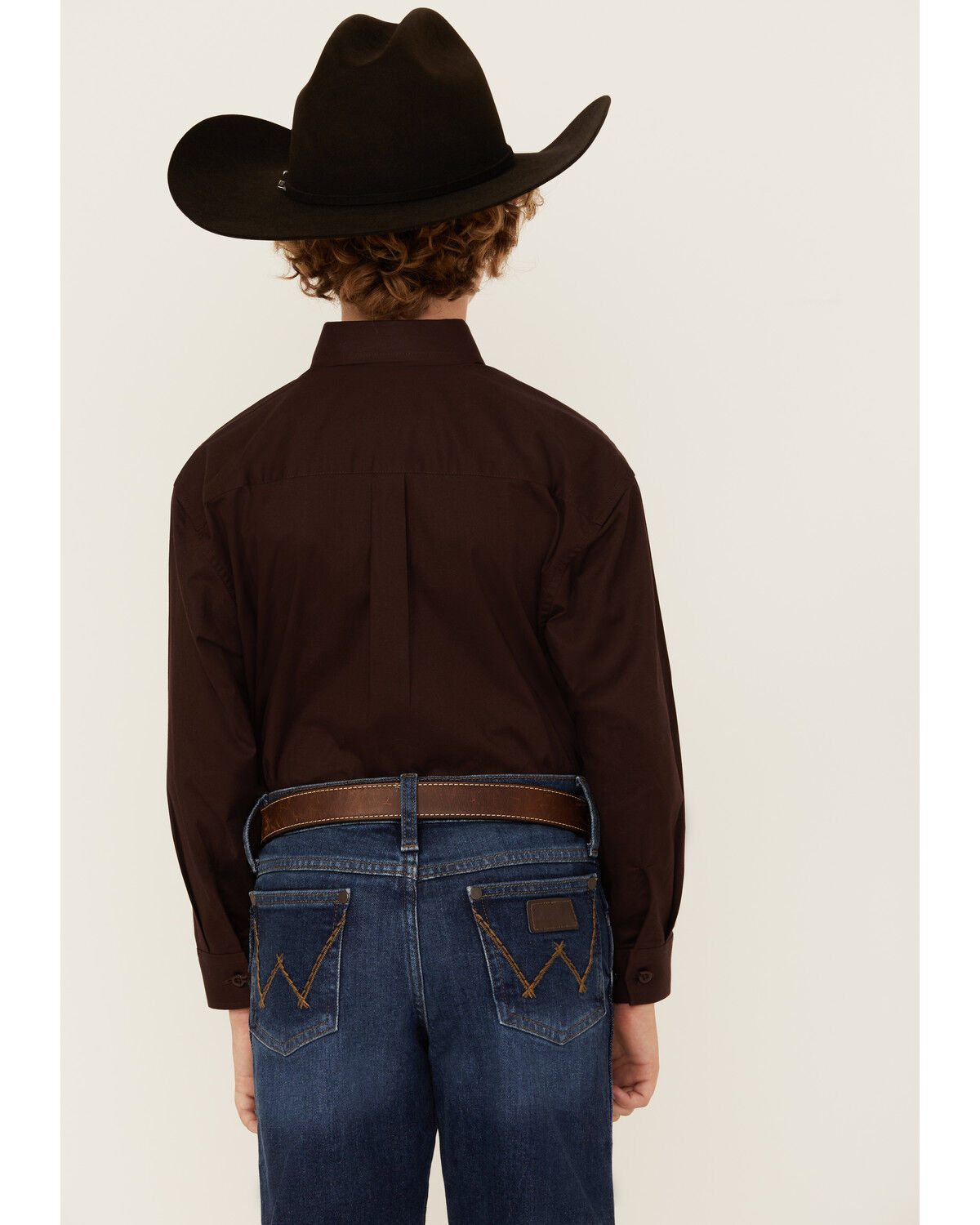 Image #4 - Panhandle Select Boys' Solid Long Sleeve Button-Down Stretch Western Shirt, Brown, hi-res