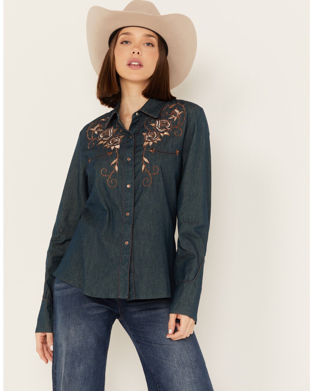 Scully Women's Rose Embroidered Denim 