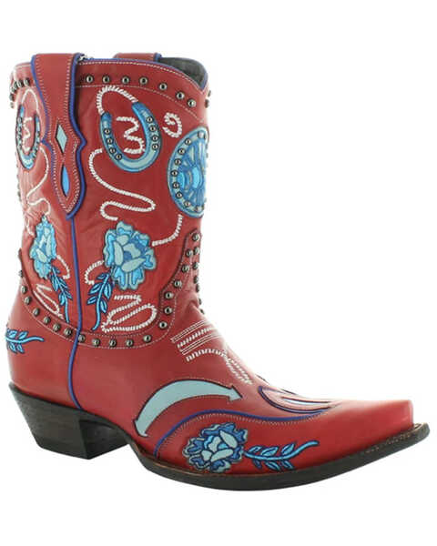 Image #1 - Double D by Old Gringo Women's Wagon Wheel Western Boots - Snip Toe , Red, hi-res