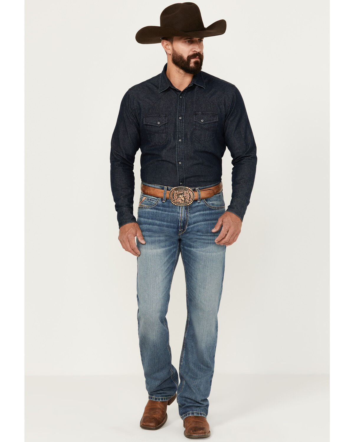 Image #1 - Ariat Men's M4 Soquel Sebastian Medium Wash Relaxed Bootcut Rigid Jeans, Medium Wash, hi-res