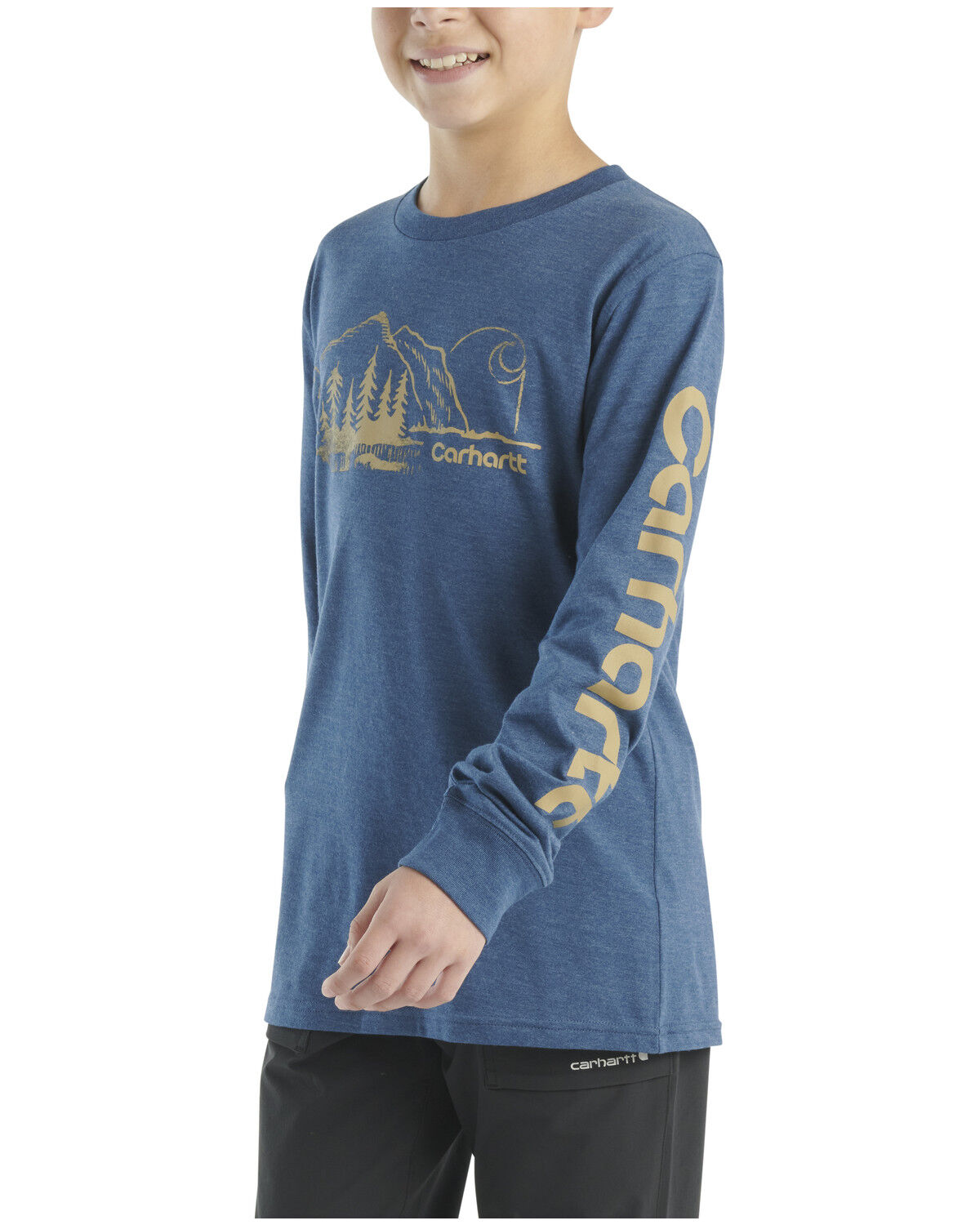 Image #2 - Carhartt Boys' Mountain Logo Print Long Sleeve Graphic Shirt, Blue, hi-res