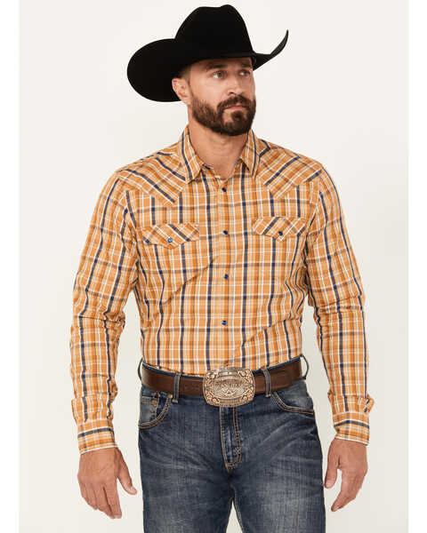 Cody James Men's Railroad Plaid Print Long Sleeve Snap Western Shirt, Lt Brown, hi-res