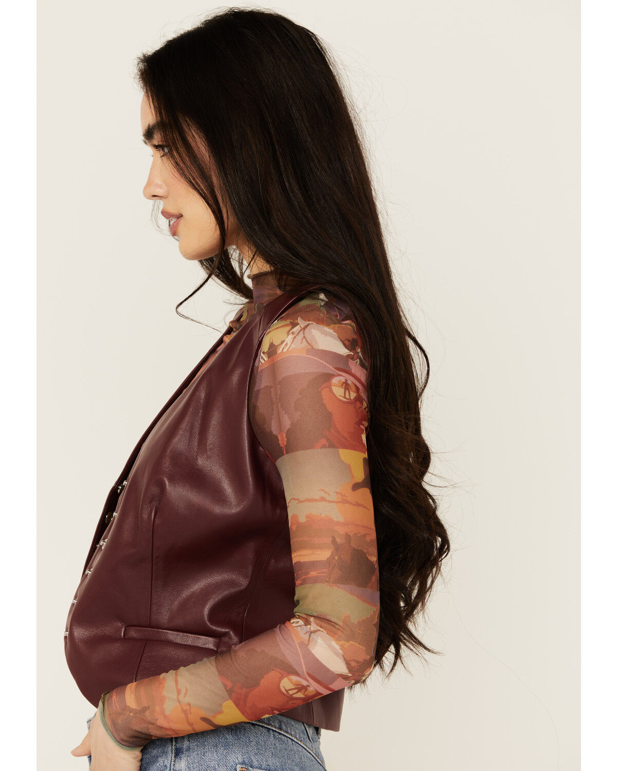 Image #2 - Revel Women's Solid Faux Leather Vest, Burgundy, hi-res