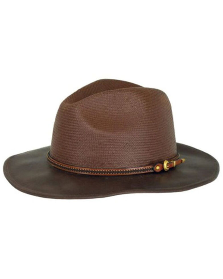 Outback Trading Co. Women's Brown Perth Leather Straw Western Hat , Brown, hi-res