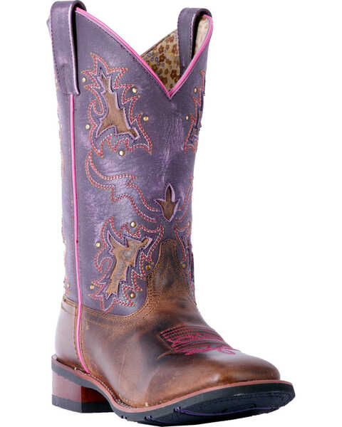 Image #1 - Laredo Women's Lola Purple Tan Inlay Western Performance Boots - Square Toe, , hi-res