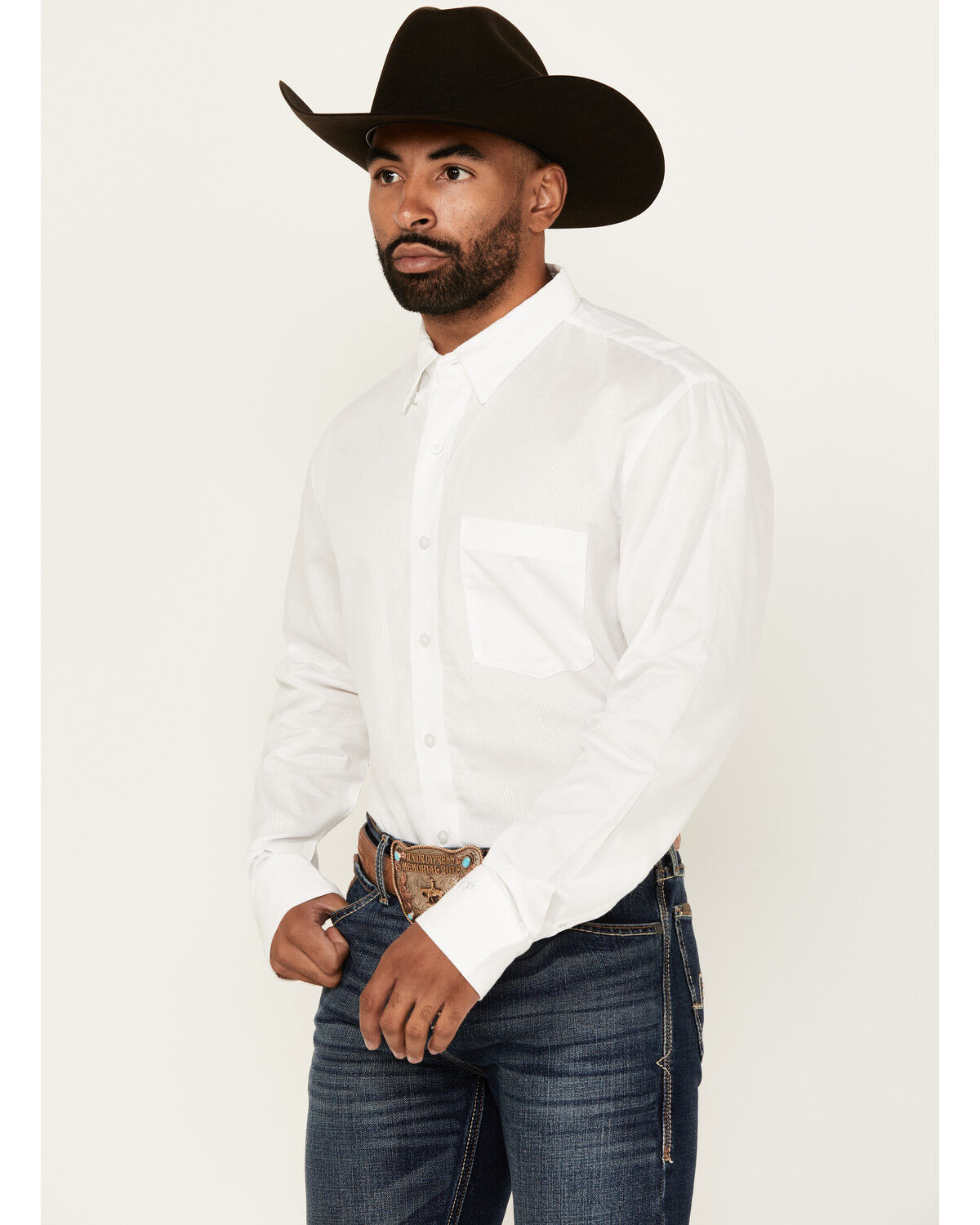 Image #2 - Wrangler X Cody Johnson Men's Solid Long Sleeve Button-Down Western Shirt, White, hi-res