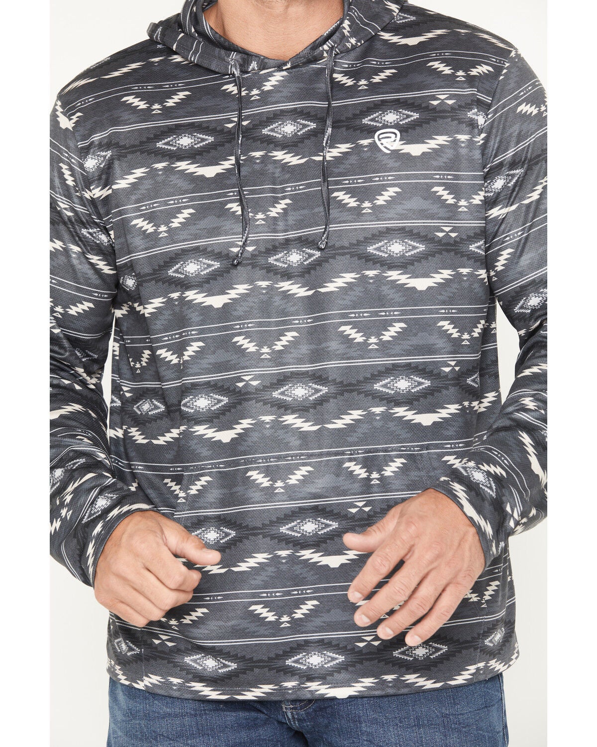 Image #3 - Rock & Roll Denim Men's Southwestern Striped Performance Hooded Sweatshirt, Charcoal, hi-res