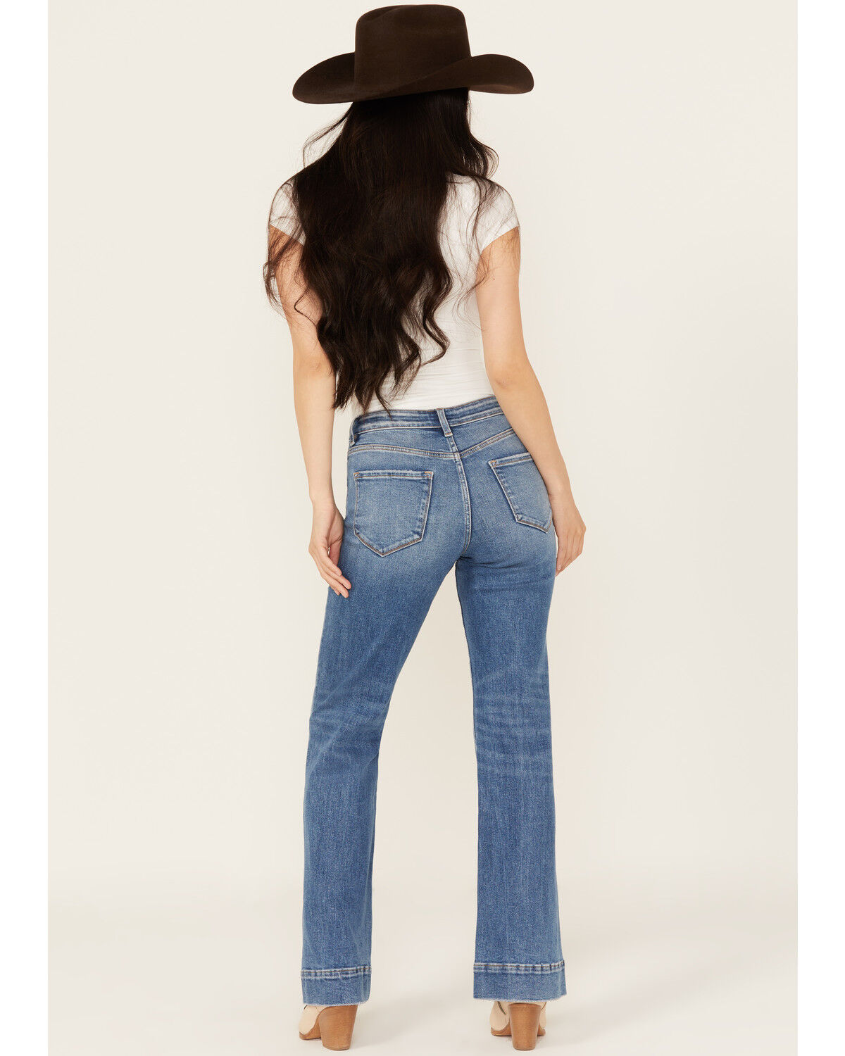Image #3 - Vervet Women's Medium Wash High Rise Relaxed Flare Trouser Stretch Denim Jeans, Medium Wash, hi-res