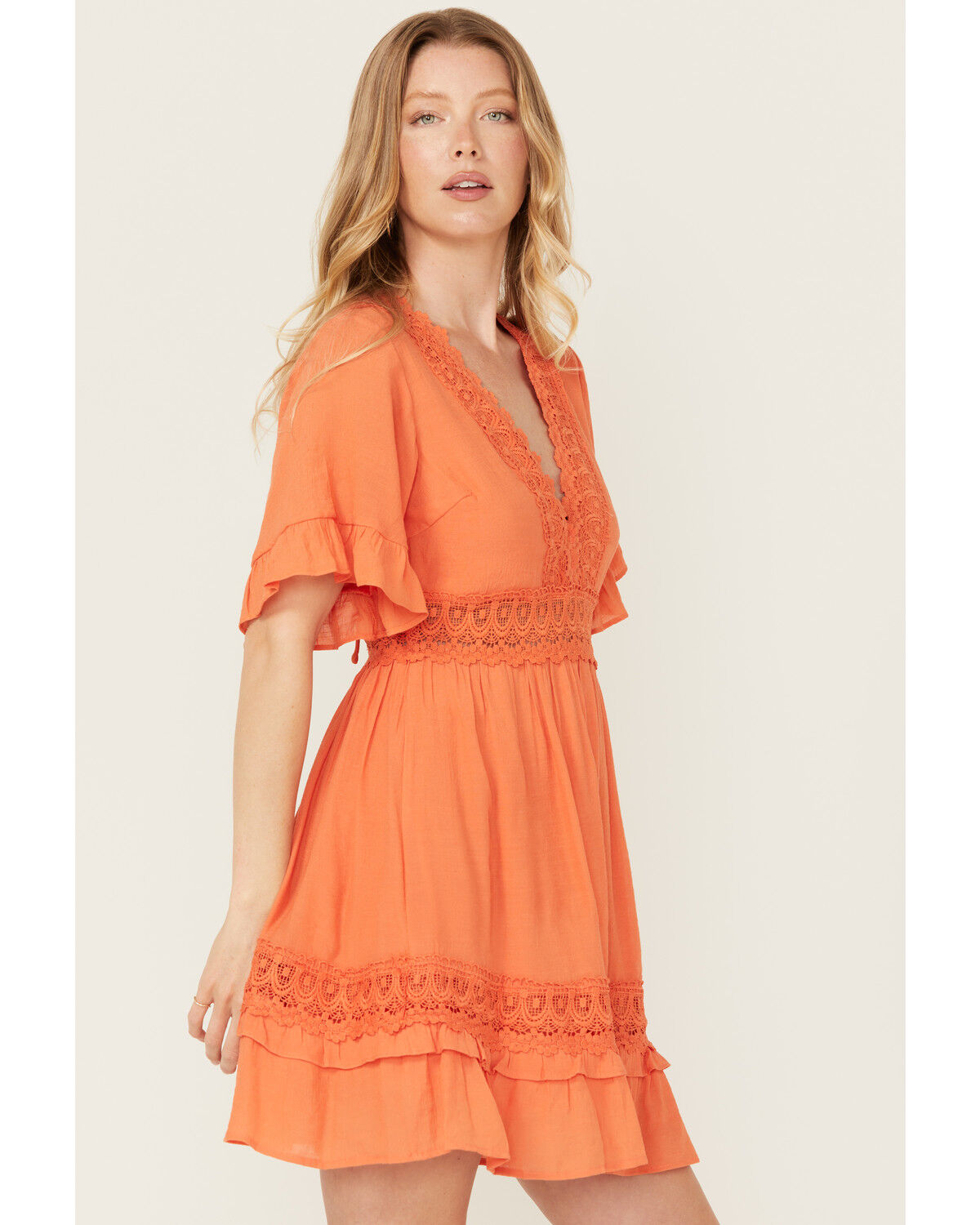 Image #2 - Wishlist Women's Solid Lace Trim Mini Dress, Orange, hi-res