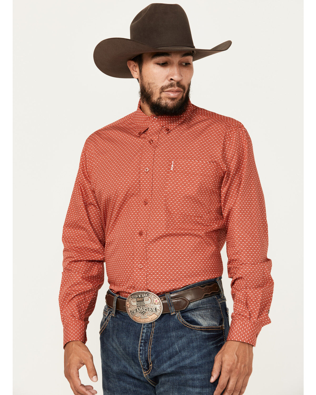 Image #2 - Cinch Men's Geo Print Long Sleeve Button-Down Western Shirt, Red, hi-res